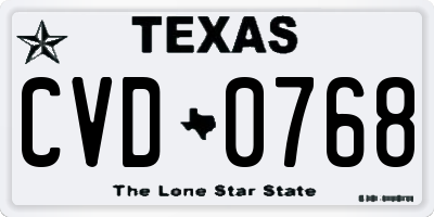 TX license plate CVD0768