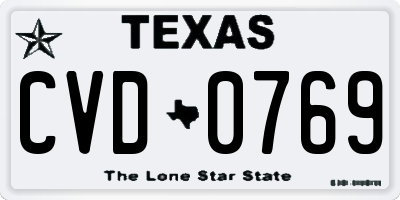 TX license plate CVD0769