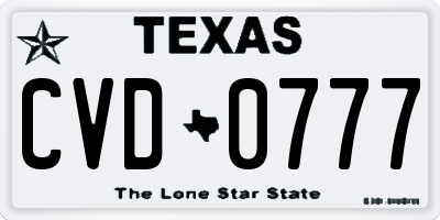 TX license plate CVD0777