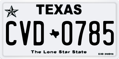 TX license plate CVD0785