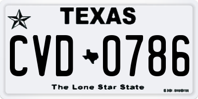 TX license plate CVD0786