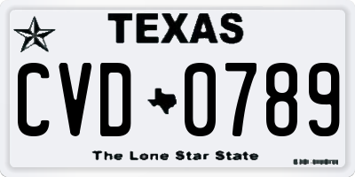TX license plate CVD0789