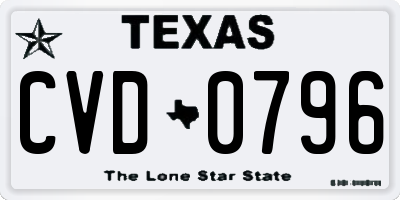 TX license plate CVD0796