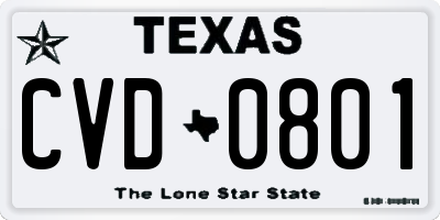 TX license plate CVD0801