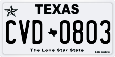 TX license plate CVD0803