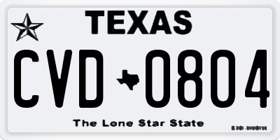 TX license plate CVD0804