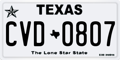 TX license plate CVD0807