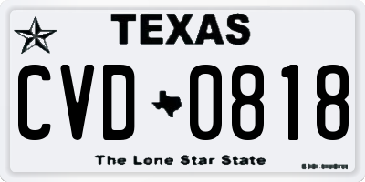 TX license plate CVD0818