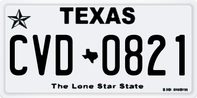 TX license plate CVD0821