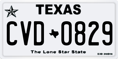 TX license plate CVD0829