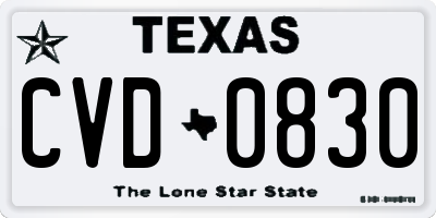 TX license plate CVD0830