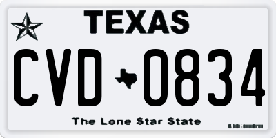 TX license plate CVD0834