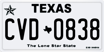 TX license plate CVD0838