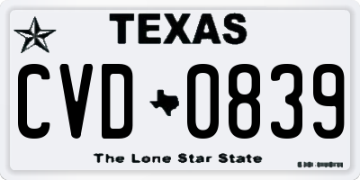 TX license plate CVD0839