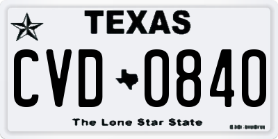 TX license plate CVD0840
