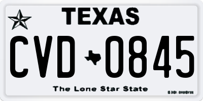TX license plate CVD0845