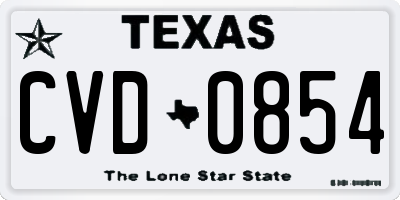 TX license plate CVD0854