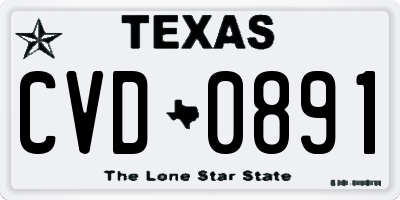 TX license plate CVD0891