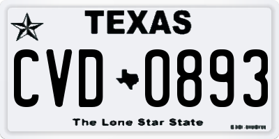 TX license plate CVD0893