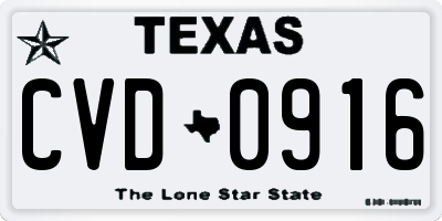 TX license plate CVD0916