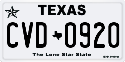 TX license plate CVD0920
