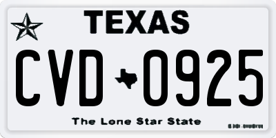 TX license plate CVD0925