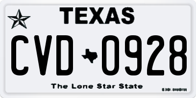 TX license plate CVD0928