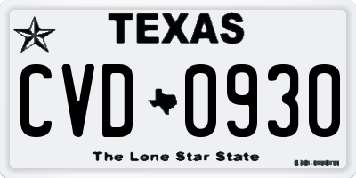 TX license plate CVD0930