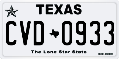 TX license plate CVD0933