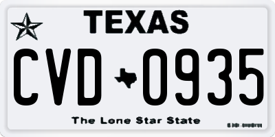 TX license plate CVD0935
