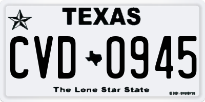 TX license plate CVD0945
