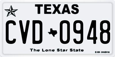 TX license plate CVD0948