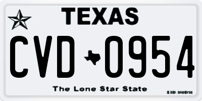 TX license plate CVD0954