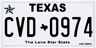 TX license plate CVD0974
