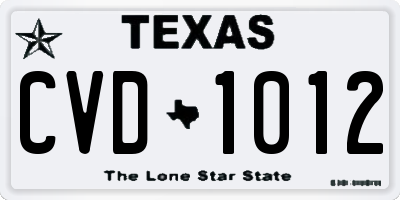 TX license plate CVD1012