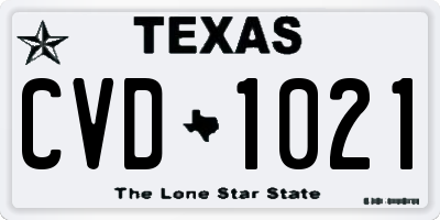 TX license plate CVD1021