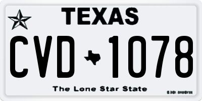 TX license plate CVD1078