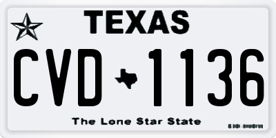 TX license plate CVD1136