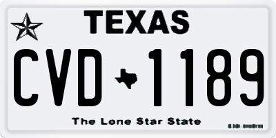TX license plate CVD1189