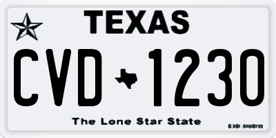 TX license plate CVD1230