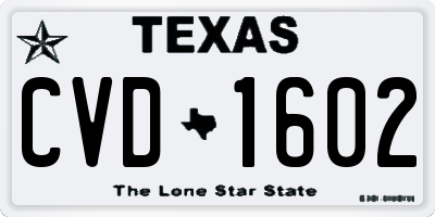 TX license plate CVD1602