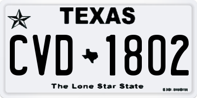 TX license plate CVD1802