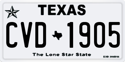 TX license plate CVD1905