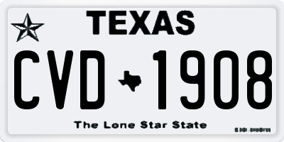 TX license plate CVD1908