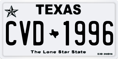 TX license plate CVD1996