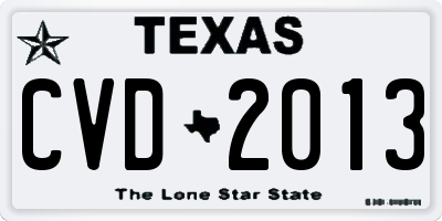 TX license plate CVD2013