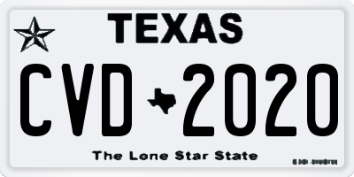TX license plate CVD2020