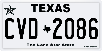 TX license plate CVD2086