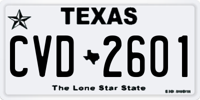 TX license plate CVD2601