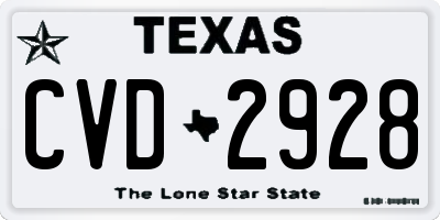 TX license plate CVD2928